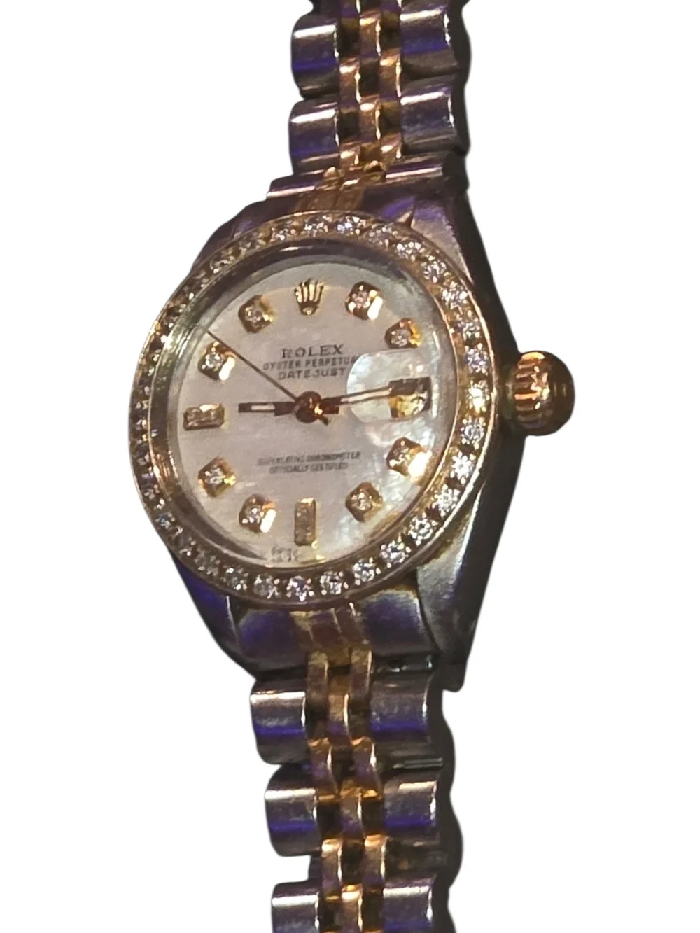 Rolex Two-Tone Gold and Silver Diamond Datejust with White Mother-of-Pearl Dial